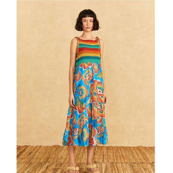 Farm Rio Dresses & Skirts - Farm Rio Anthropologie Dewdrop Spectrum Cover Up Dress Crochet Printed M